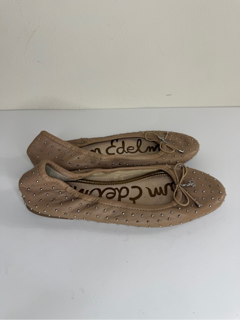 Sam Edelman Beige Studded Ballet Flats Slip-On Round Toe Women Size 37 US 6.5